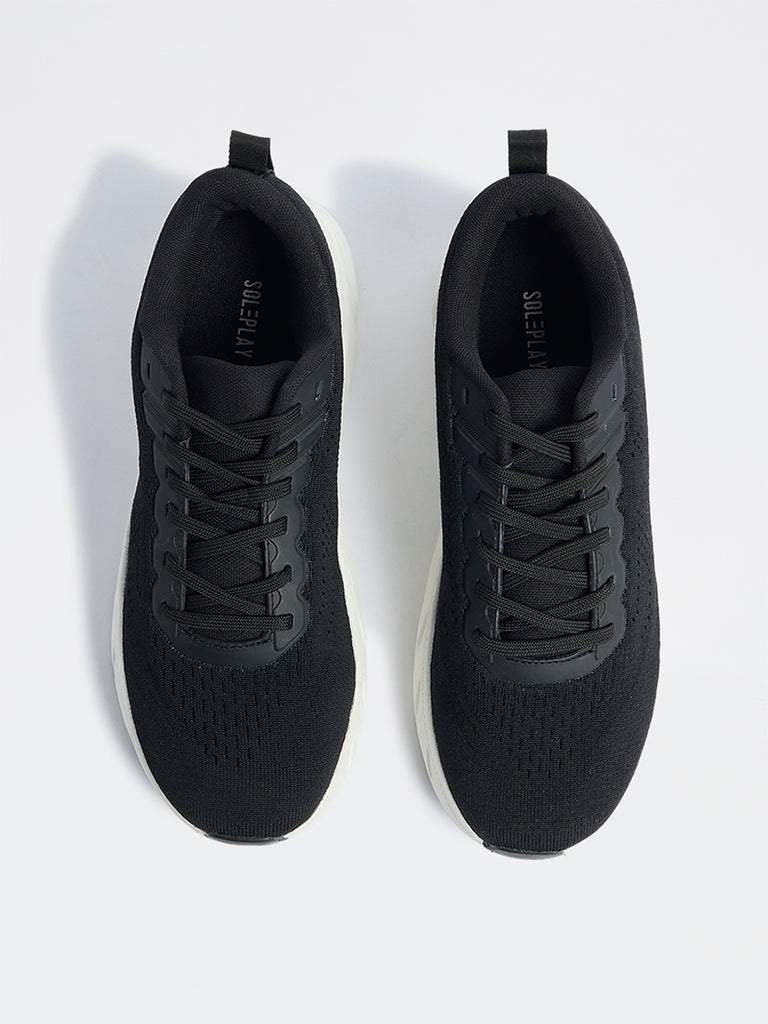 SOLEPLAY Black Knit-Textured Lace-Up Sneakers