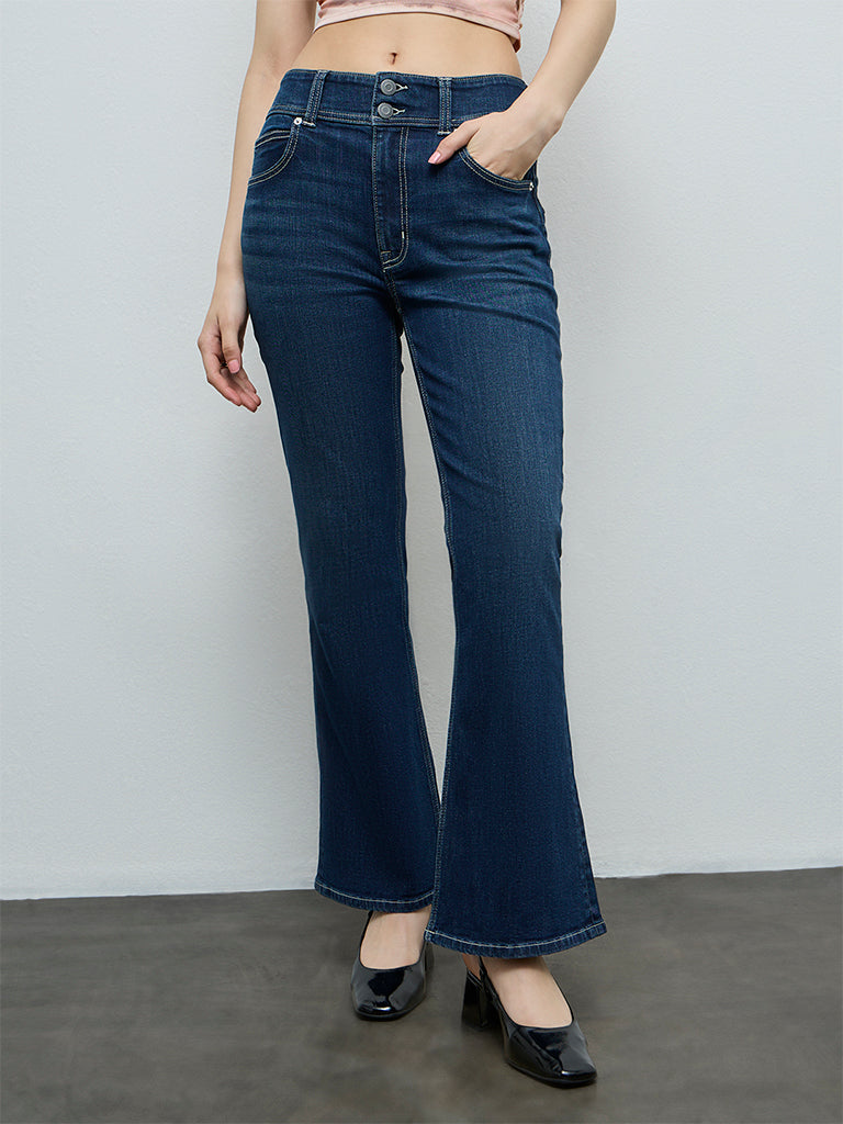 Nuon Dark Blue High-Rise Bootcut Jeans