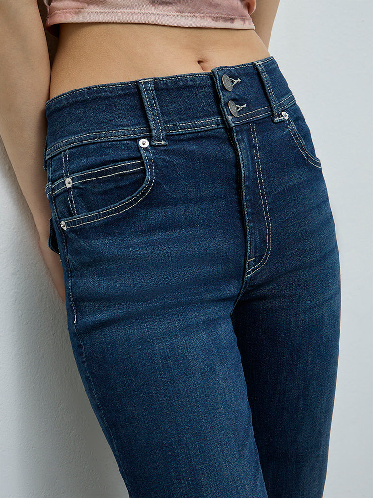 Nuon Dark Blue High-Rise Bootcut Jeans