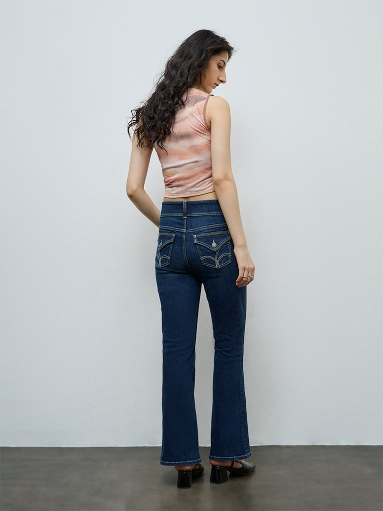 Nuon Dark Blue High-Rise Bootcut Jeans