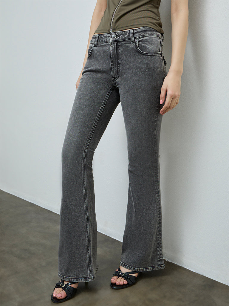 Nuon Grey Faded High-Rise Bootcut Jeans