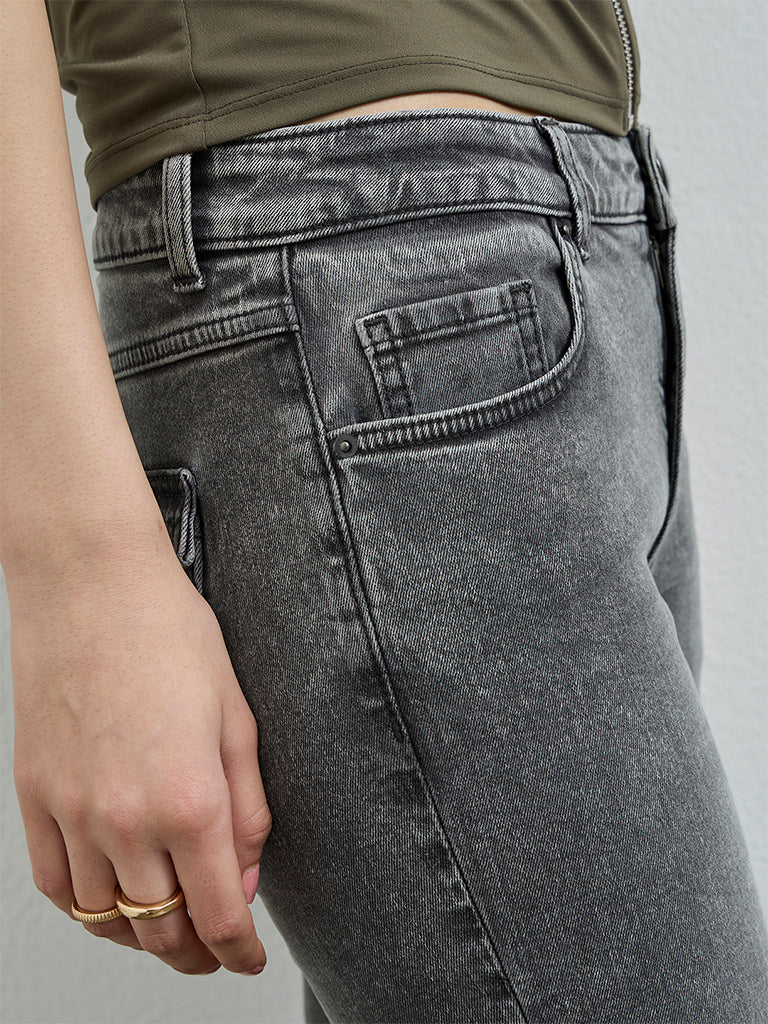 Nuon Grey Faded High-Rise Bootcut Jeans