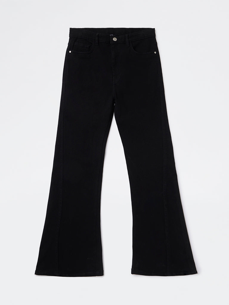 Girls Black Bootcut High-Rise Jeans