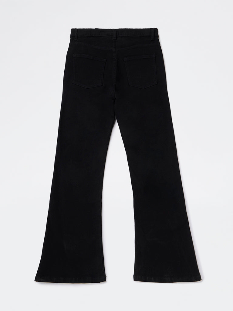 Girls Black Bootcut High-Rise Jeans