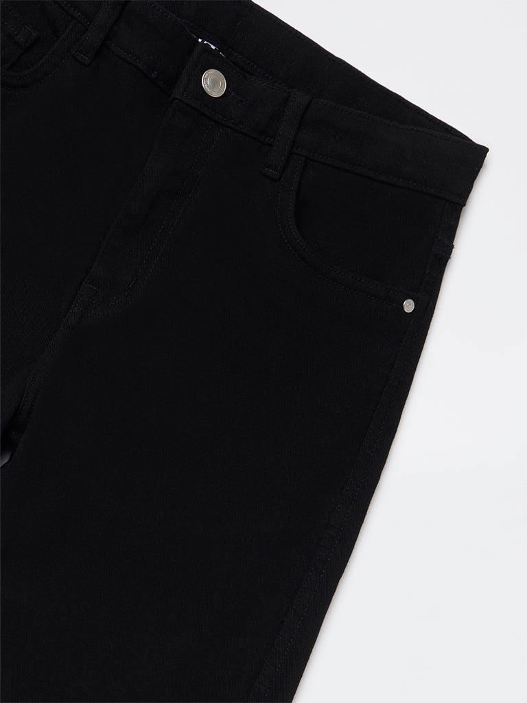 Girls Black Bootcut High-Rise Jeans