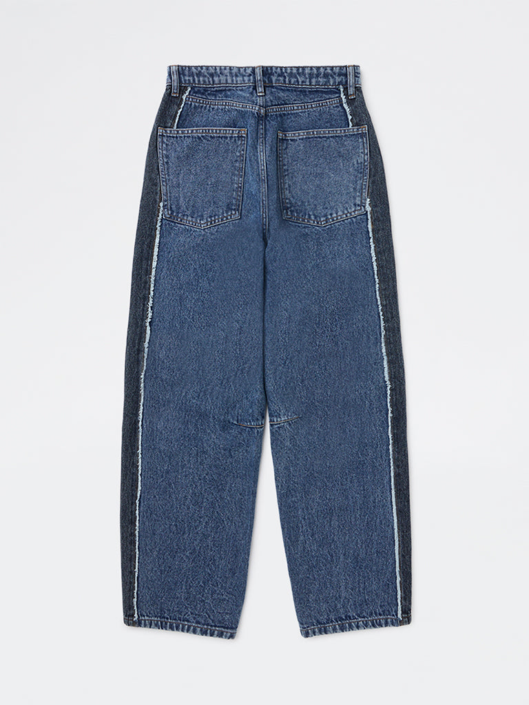 Girls Dark Blue Faded Relaxed-Fit High-Rise Denim Jeans