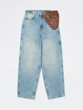 Girls Light Blue Washed Relaxed-Fit High-Rise Jeans