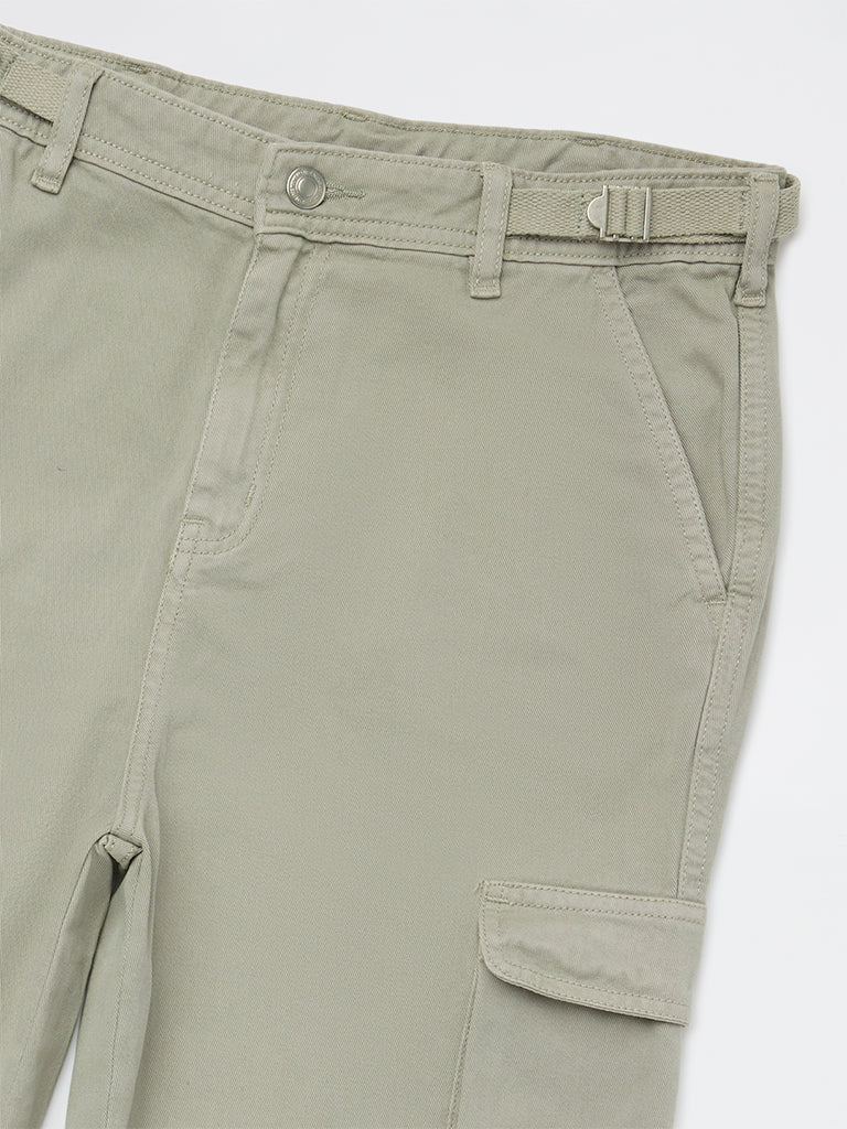 Girls Grey Cargo-Style Mid-Rise Cotton Trousers