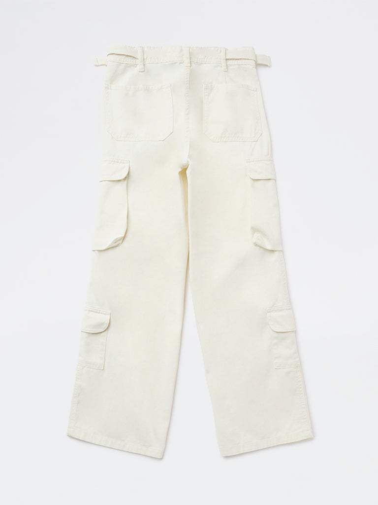 Girls Off-White High-Rise Cotton Trousers