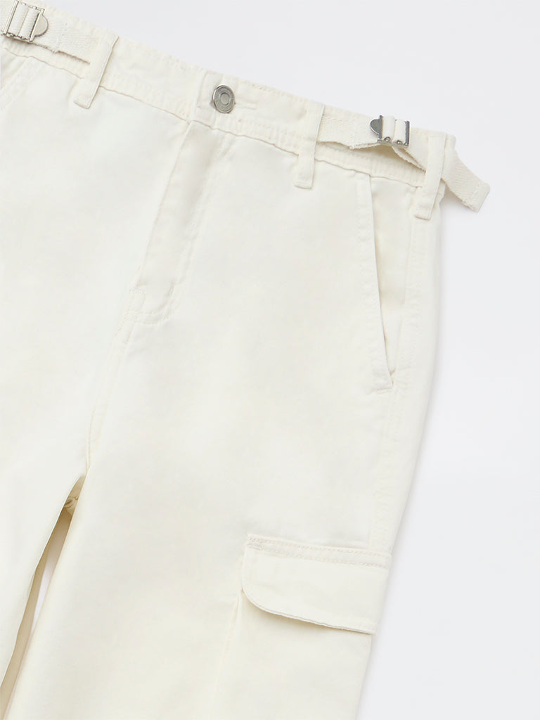 Girls Off-White High-Rise Cotton Trousers