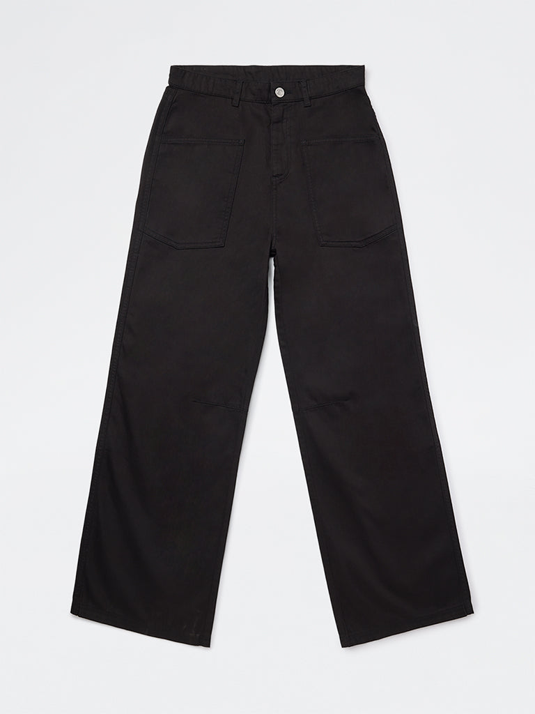 Girls Black Mid-Rise Trousers