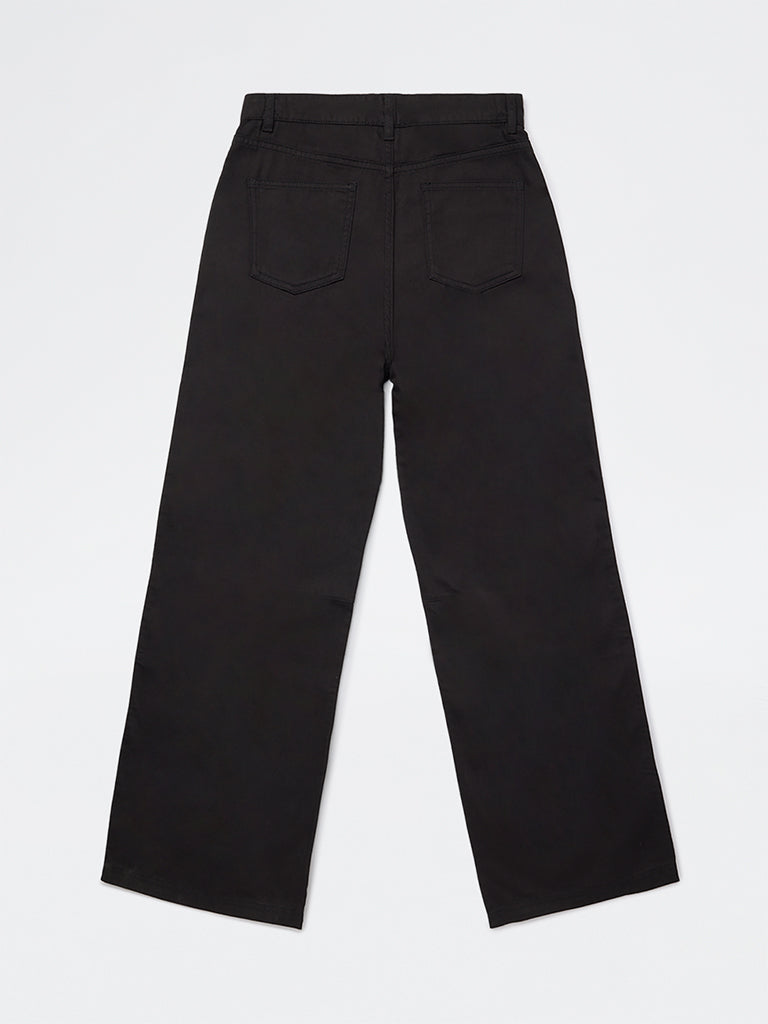 Girls Black Mid-Rise Trousers