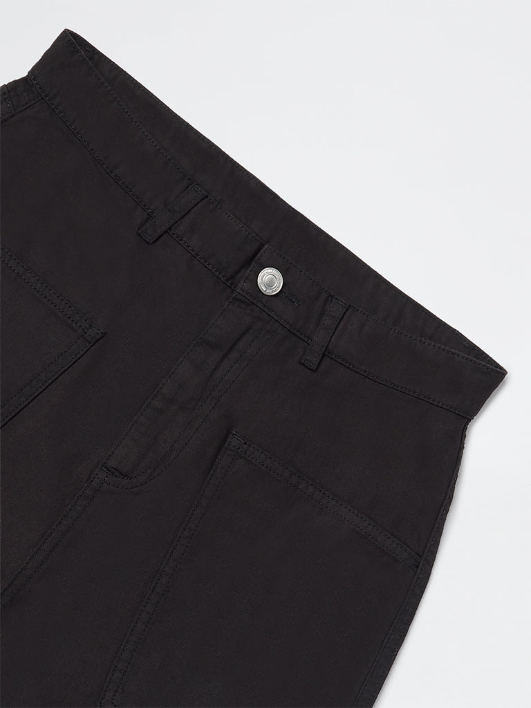 Girls Black Mid-Rise Trousers