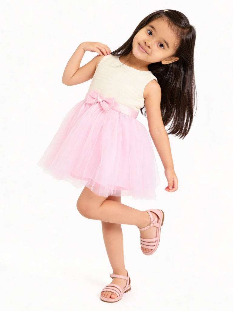 HOP Kids Girls Pink Bow Detailed Party Dress