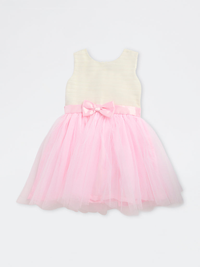 HOP Kids Girls Pink Bow Detailed Party Dress