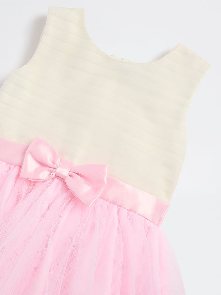 HOP Kids Girls Pink Bow Detailed Party Dress