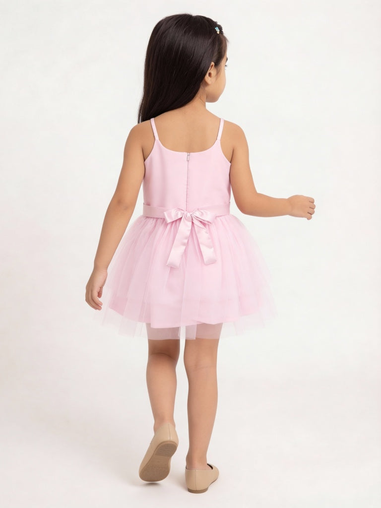 HOP Kids Girls Pink Bow Detailed Party Dress