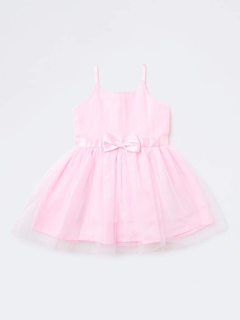HOP Kids Girls Pink Bow Detailed Party Dress