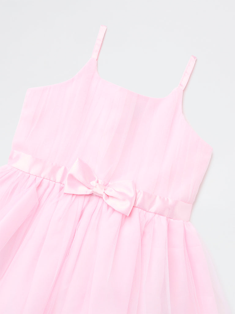 HOP Kids Girls Pink Bow Detailed Party Dress