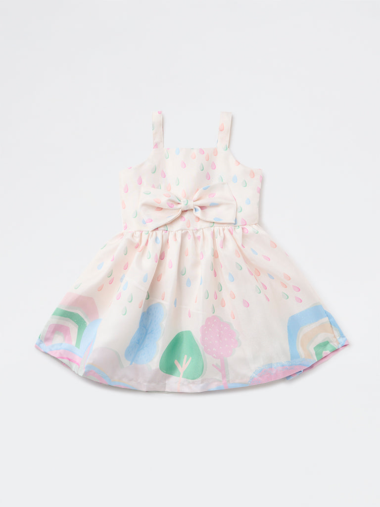 HOP Kids Girls Multicolour Printed Bow-Detailed Dress