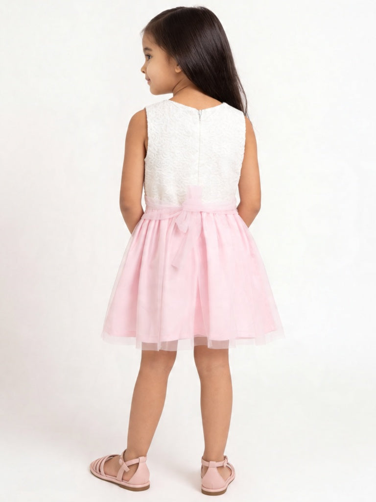 HOP Kids Girls Pink Lace Design A-Line Dress