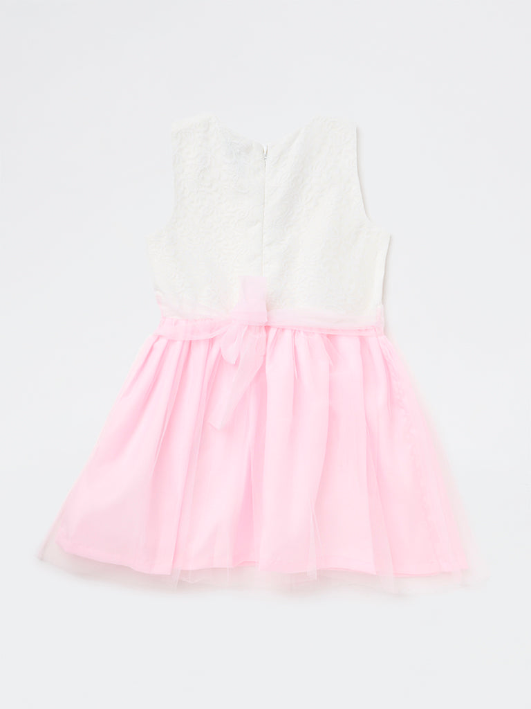 HOP Kids Girls Pink Lace Design A-Line Dress