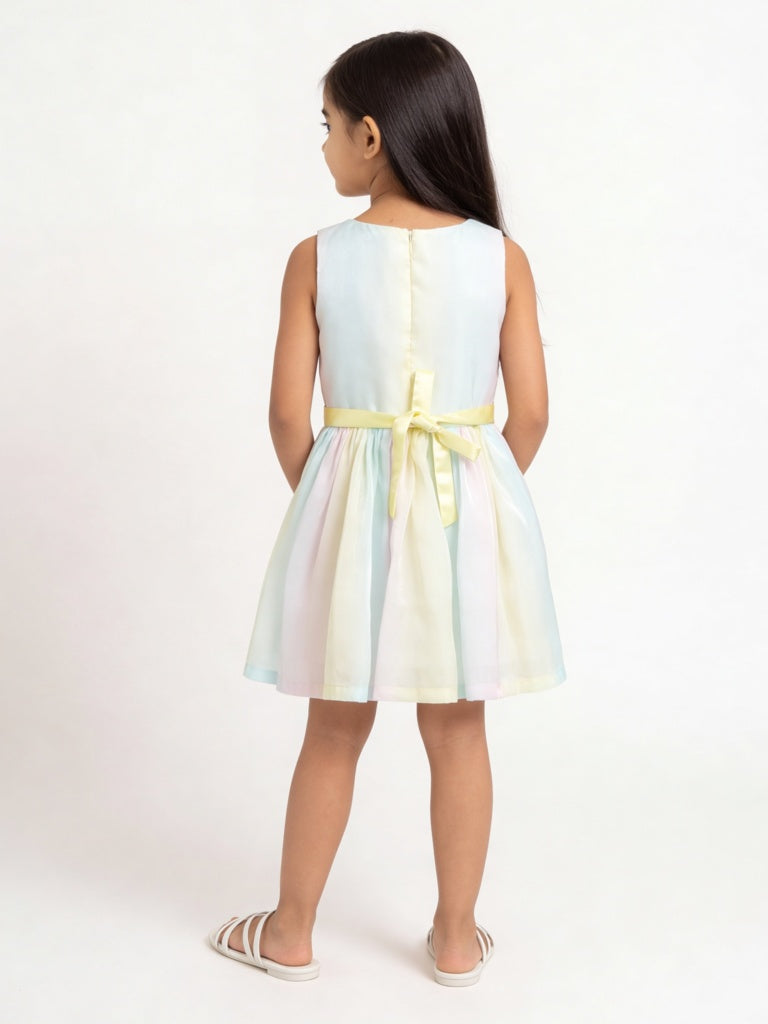 HOP Kids Girls Multicolour Bow-Detailed Mesh Dress