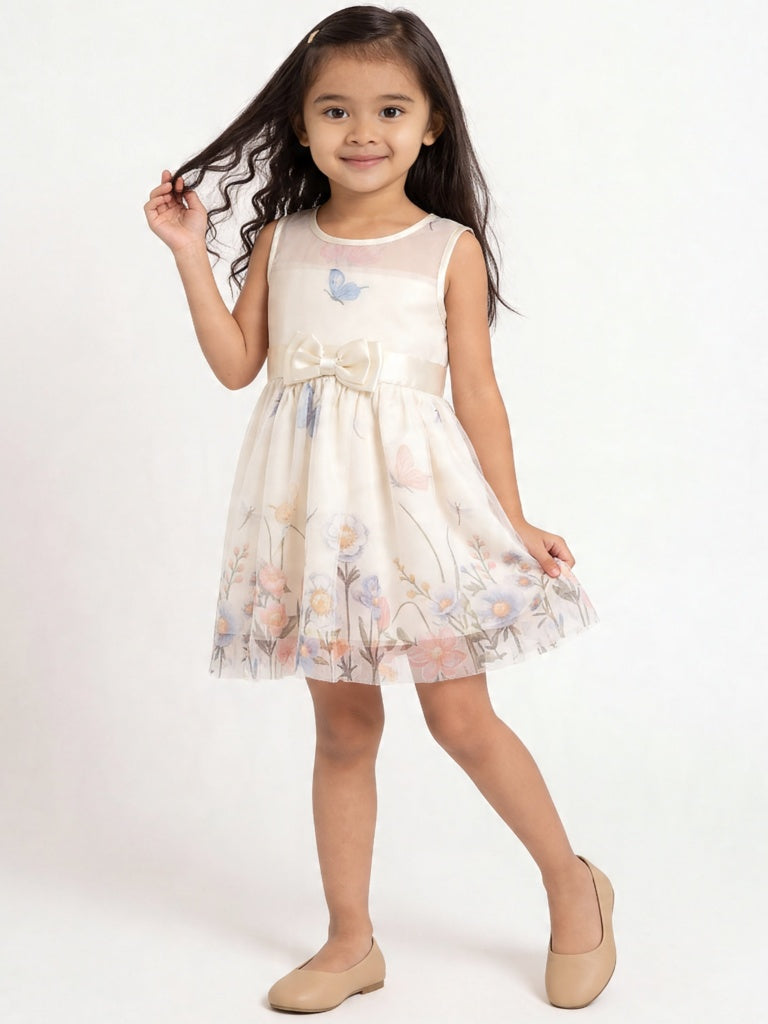 HOP Kids Girls Ivory Floral Printed A-Line Dress
