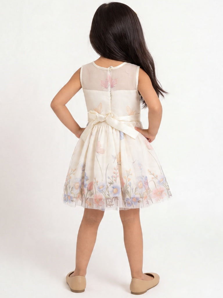 HOP Kids Girls Ivory Floral Printed A-Line Dress