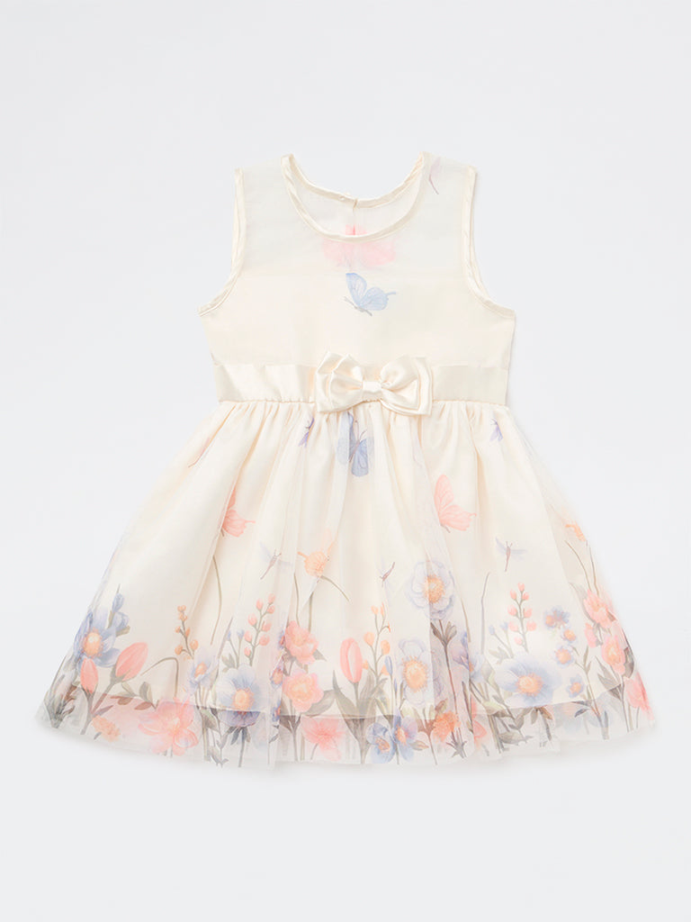 HOP Kids Girls Ivory Floral Printed A-Line Dress