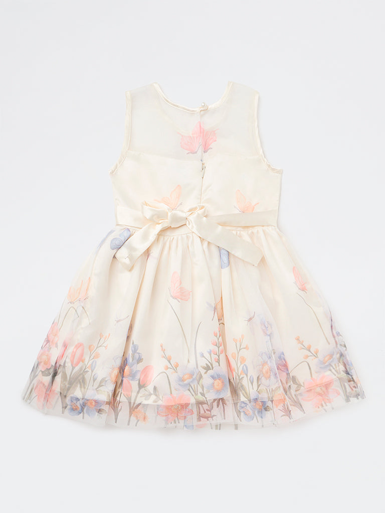 HOP Kids Girls Ivory Floral Printed A-Line Dress