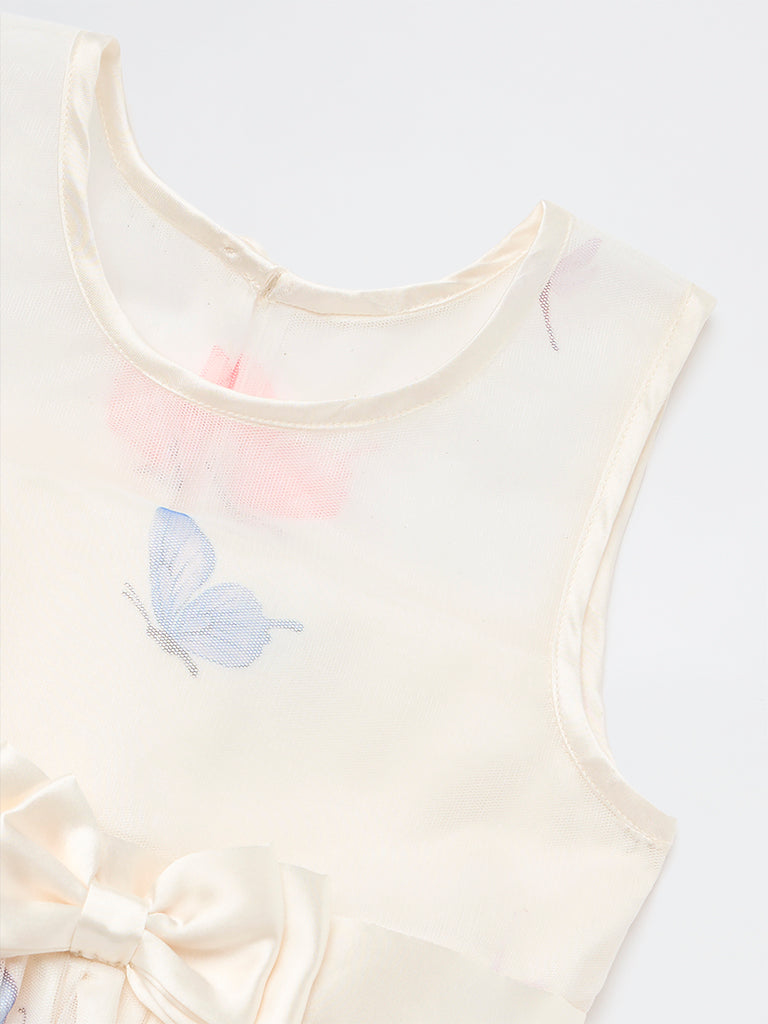 HOP Kids Girls Ivory Floral Printed A-Line Dress