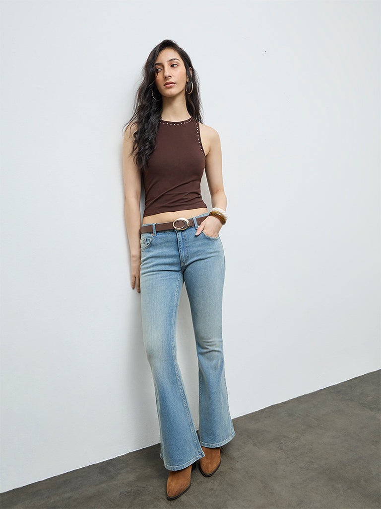 Nuon Blue High-Rise Flared Jeans