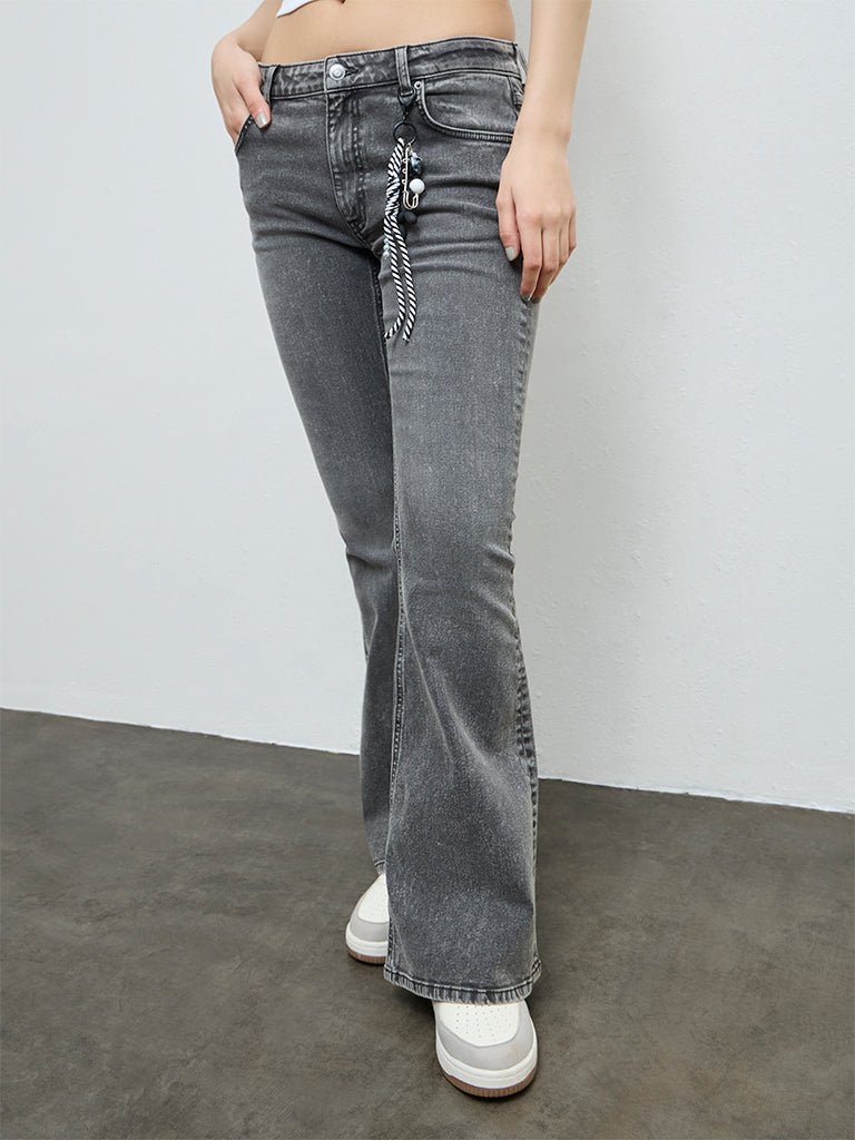 Nuon Grey High-Rise Flared Jeans