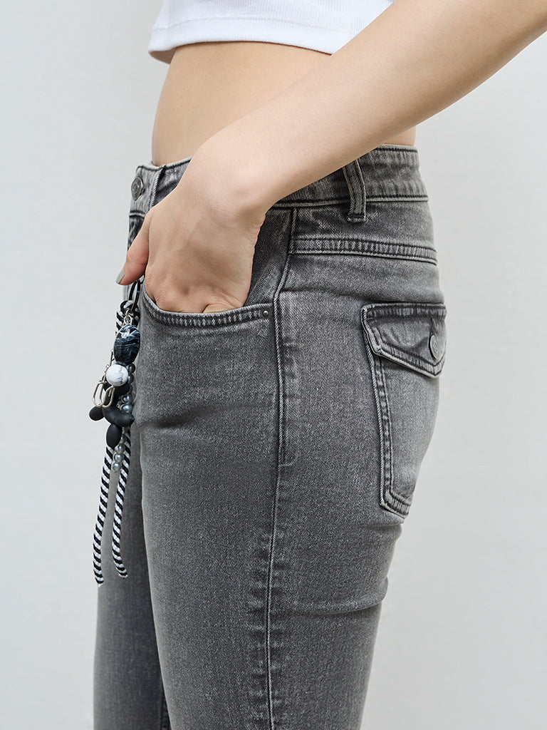 Nuon Grey High-Rise Flared Jeans