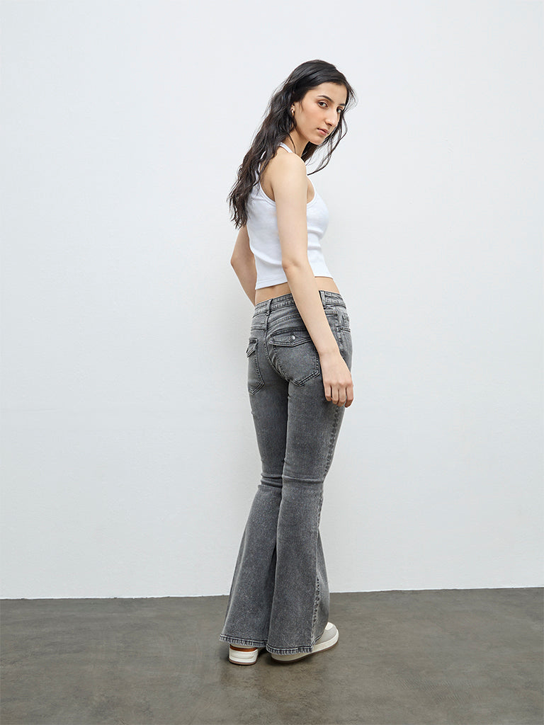 Nuon Grey High-Rise Flared Jeans