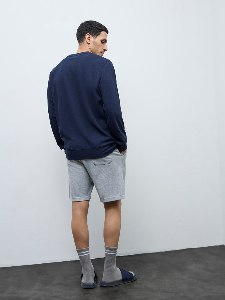 WES Lounge Grey Waffle-Textured Regular-Fit Mid-Rise Cotton-Blend Shorts
