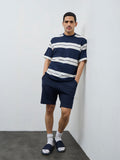 WES Lounge Navy Waffle-Textured Relaxed-Fit Mid-Rise Cotton-Blend Shorts