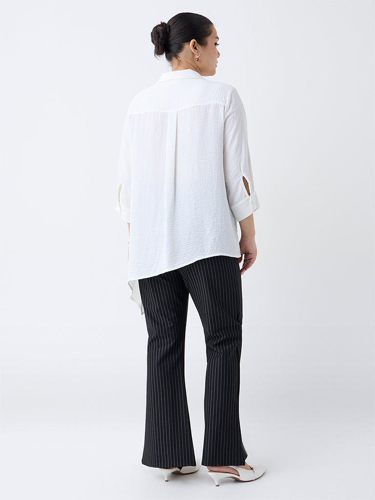 Gia Black Pinstriped High-Rise Bootcut Trousers