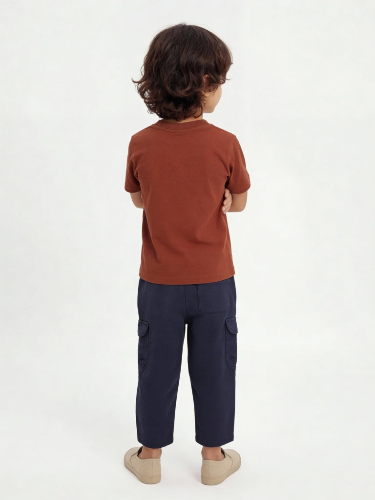 HOP Kids Boys Rust Text Pattern Cotton T-Shirt