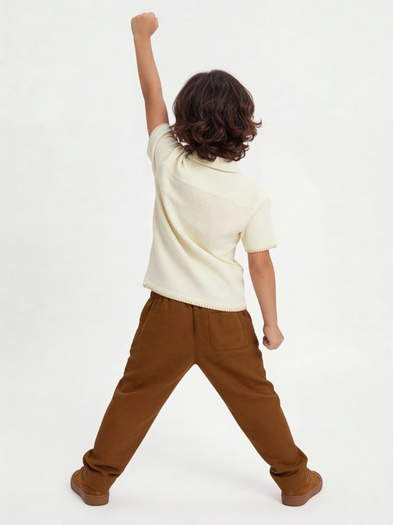 HOP Kids Boys Off-White Embroidered Cotton Shirt