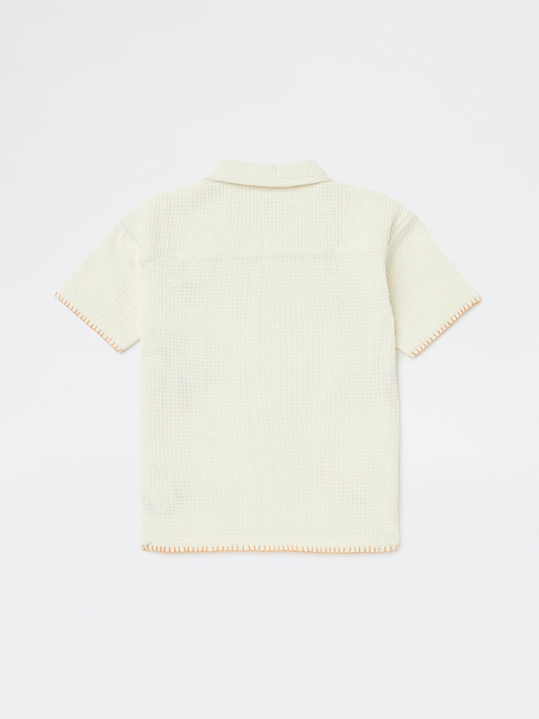 HOP Kids Boys Off-White Embroidered Cotton Shirt