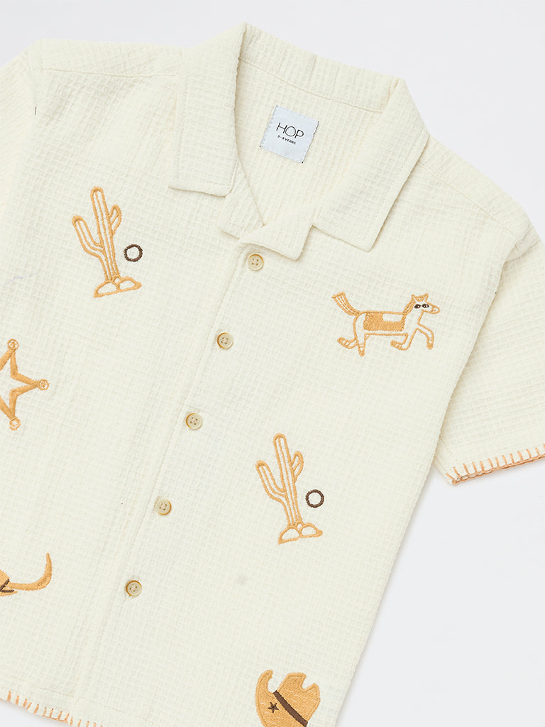 HOP Kids Boys Off-White Embroidered Cotton Shirt