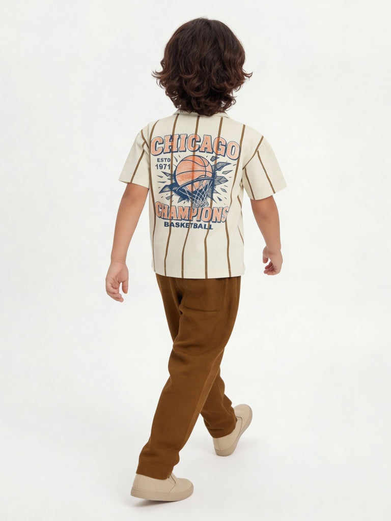 HOP Kids Boys Off-White Printed Cotton Shirt