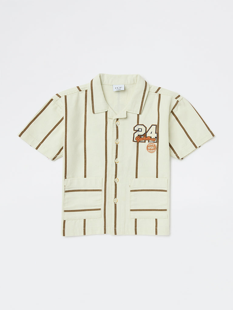 HOP Kids Boys Off-White Printed Cotton Shirt