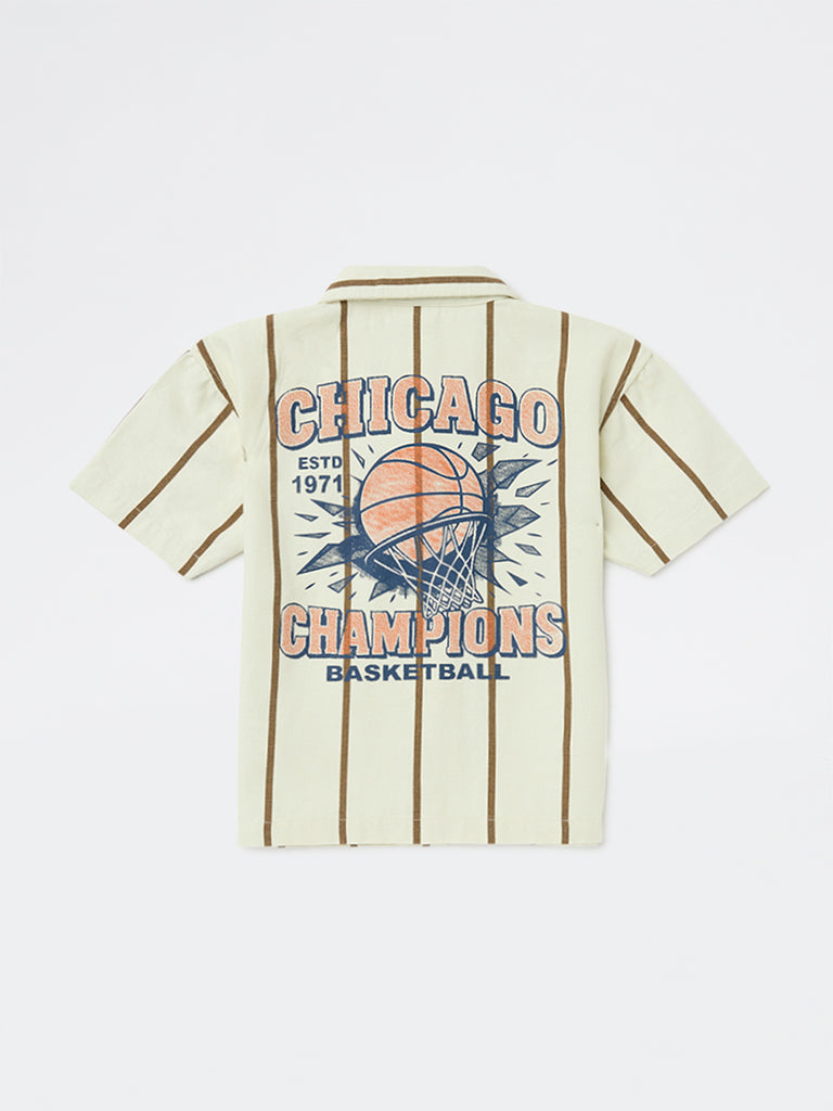 HOP Kids Boys Off-White Printed Cotton Shirt