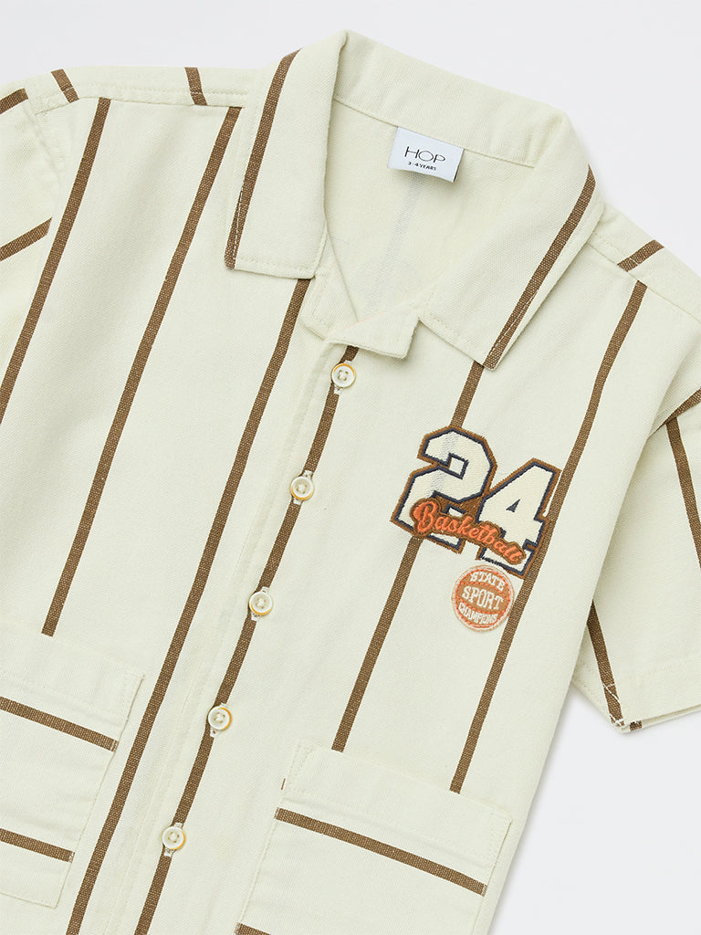 HOP Kids Boys Off-White Printed Cotton Shirt
