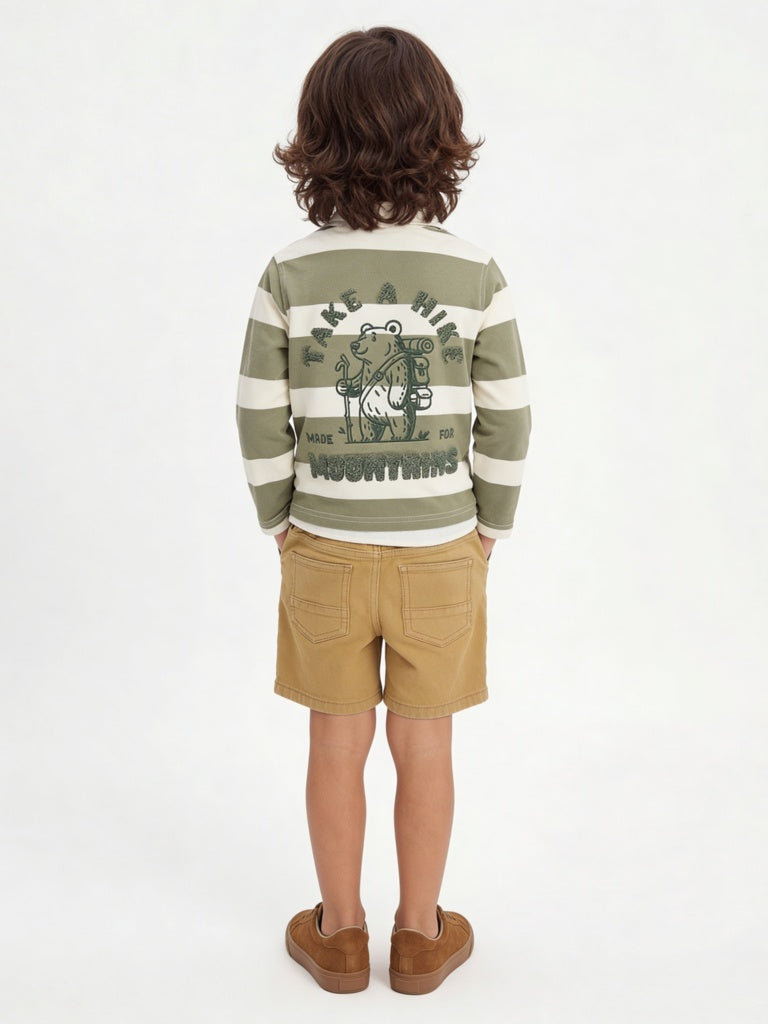 HOP Kids Boys Sage Striped Cotton Polo T-Shirt