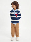 HOP Kids Boys Navy Striped Cotton Polo T-Shirt