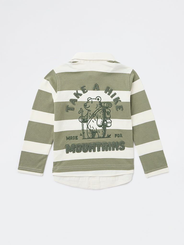 HOP Kids Boys Sage Striped Cotton Polo T-Shirt